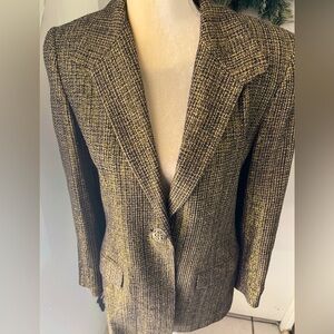 Vintage Caché Golden Shimmer 100% Silk  Tweed Blazer Size 4